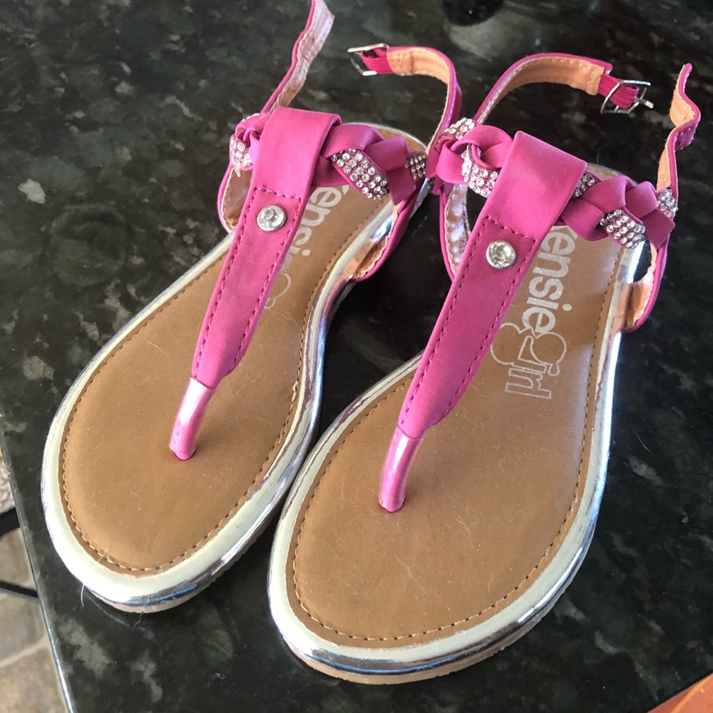 Adorable pink & silver strappy slides